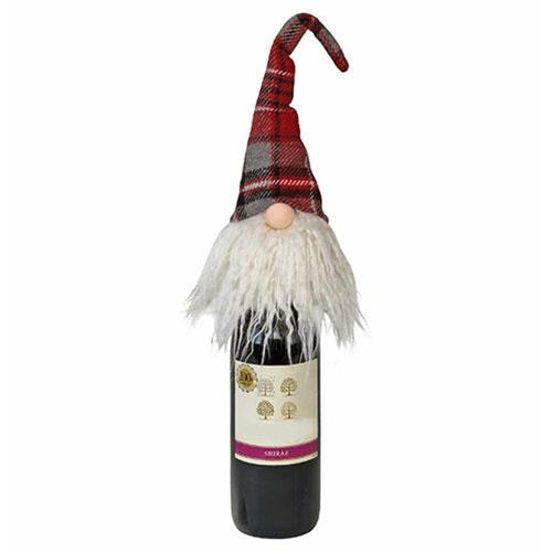 Plush Red Plaid Santa Gnome Bottle Topper