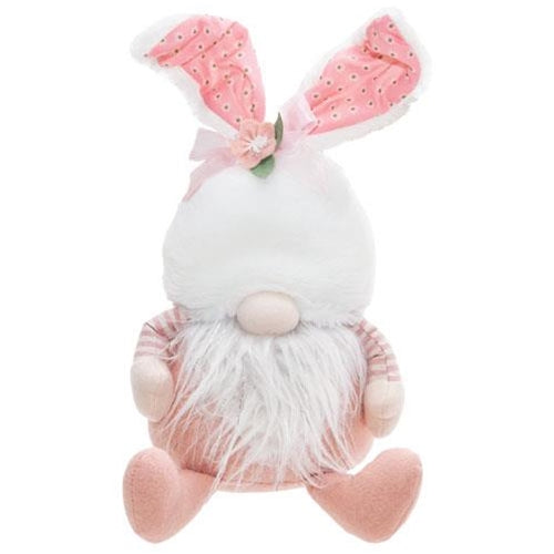 Sitting Pink Bunny Ear Gnome