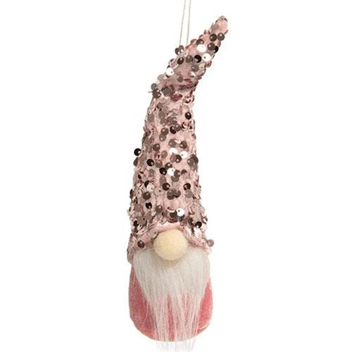 Fabric Gnome with Pink Sequin Hat Ornament
