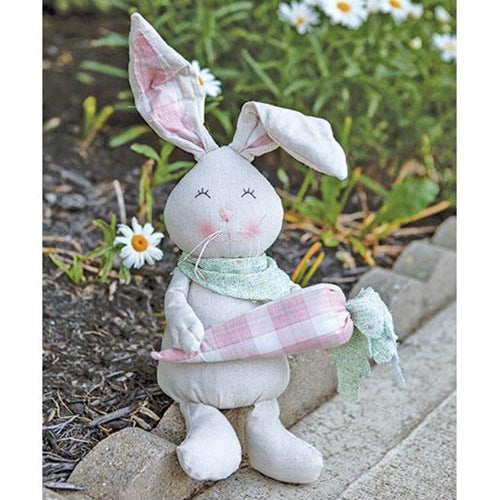 Sitting Fabric Bunny with Plaid Carrot