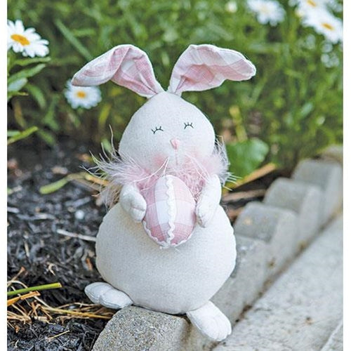 Sitting Fabric Bunny with Plaid Egg