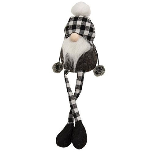 Black & White Buffalo Check Beanie Dangle Leg Gnome