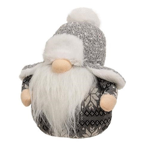 Gray & White Trapper Hat Gnome Sitter