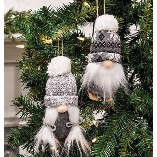 Mr. & Mrs. Gray & White Skier Gnome Ornament 2 Asstd.