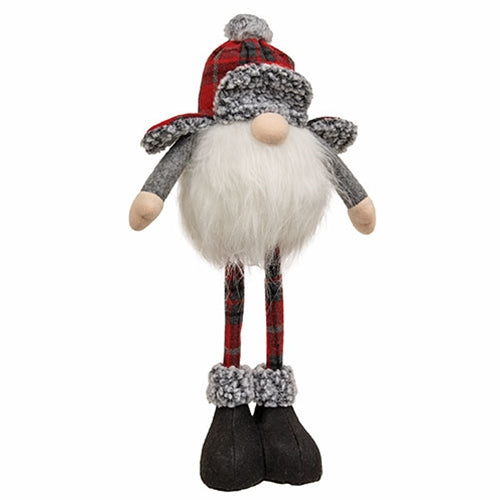 Winter Plaid Trapper Hat Standing Gnome with LED Lights