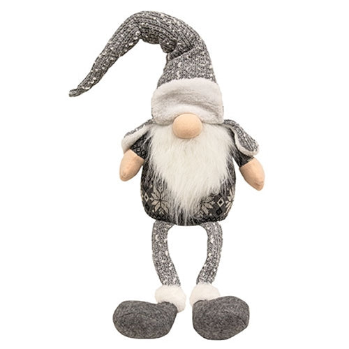 Gray & White Trapper Hat Dangle Leg Gnome
