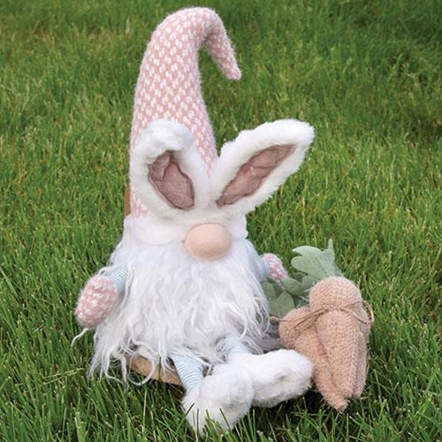 Pink Speckled Bunny Gnome with Fuzzy Feet