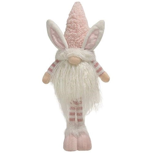 Fuzzy Pink Striped Standing Gnome Bunny