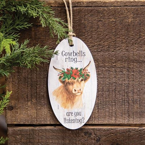 Cowbells Ring Highland Cow Oval Ornament