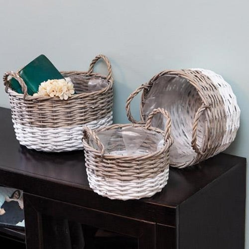 3/Set White Dipped Willow Bushel Basket Planters