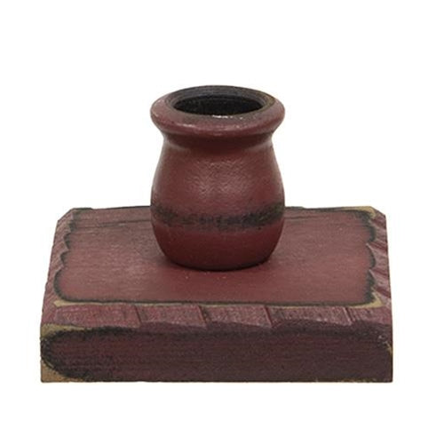 Distressed Red Wooden Square Taper Holder