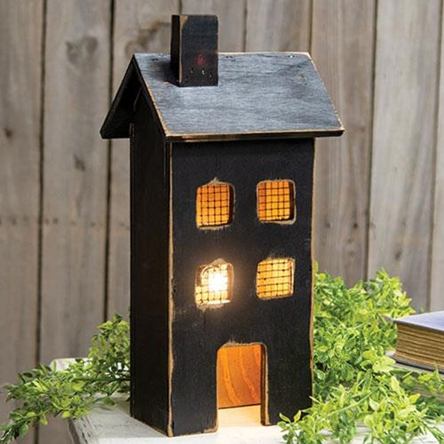 Distressed Wooden Medium Black Light Up House
