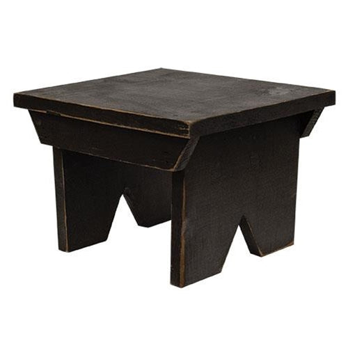 Distressed Black Wooden Square Stool