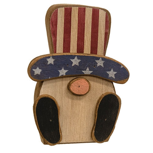 Distressed Wooden Americana Gnome Head Sitter