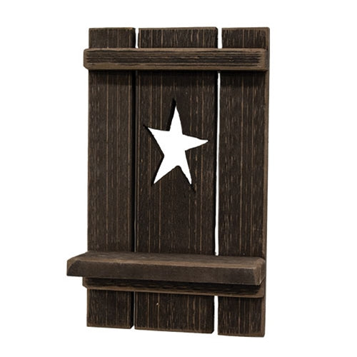 Distressed Barnwood Star Cutout Shelf Black