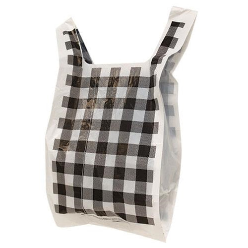 100/Pkg - Black & White Plaid Medium Plastic Bags 23x12x6