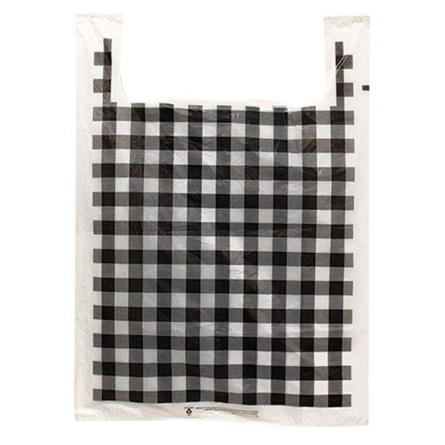 100/Pkg Black & White Plaid Large Plastic Bags 30 x20 x10"