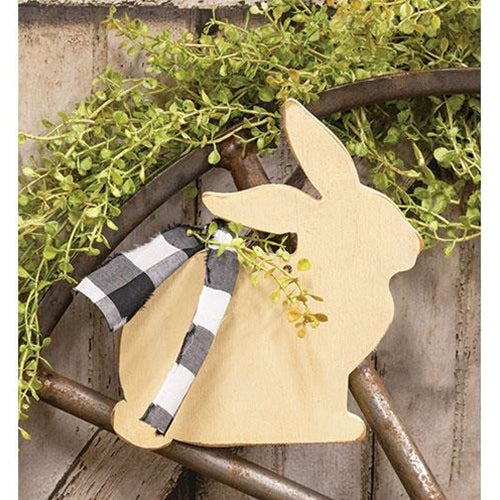 Wooden Ivory Bunny Hanger w/Bow