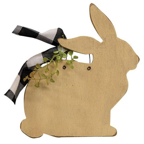 Wooden Ivory Bunny Hanger w/Bow