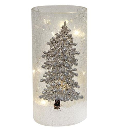 Silver Tree Pillar with LED String Lights