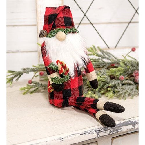Buffalo Check Long Leg Santa Gnome w/Candy Canes