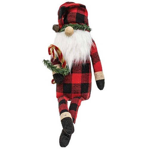 Buffalo Check Long Leg Santa Gnome w/Candy Canes