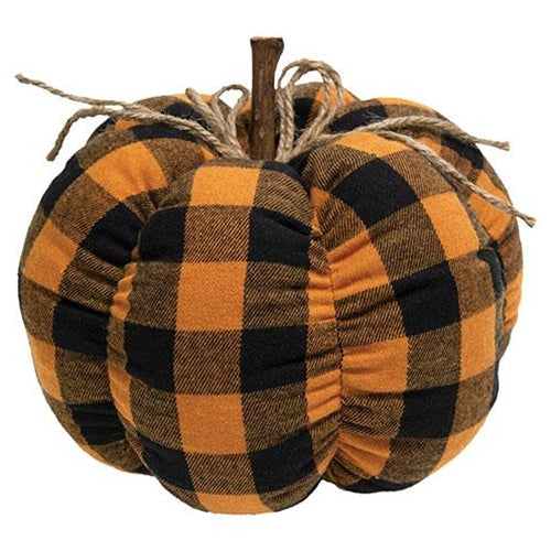 Orange & Black Buffalo Check Stuffed Pumpkin 8"