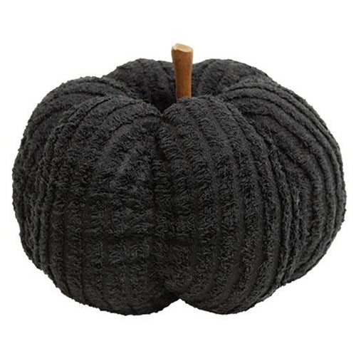 Black Chenille Stuffed Pumpkin 4.5"