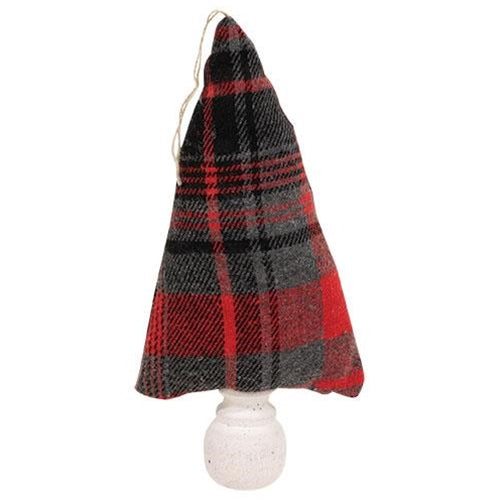 Red/Black/Gray Plaid Fabric Christmas Tree Ornament 8"