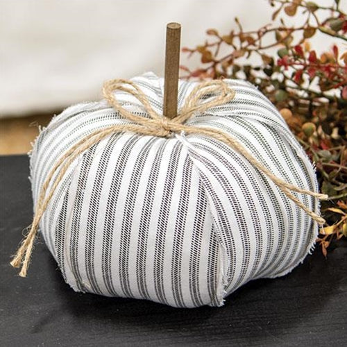 Ticking Stripe Stuffed Pumpkin 6.5"