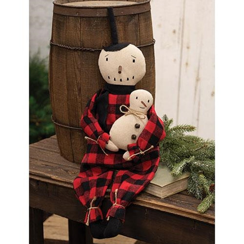 Snowman & Baby Buffalo Check Pajamas Doll