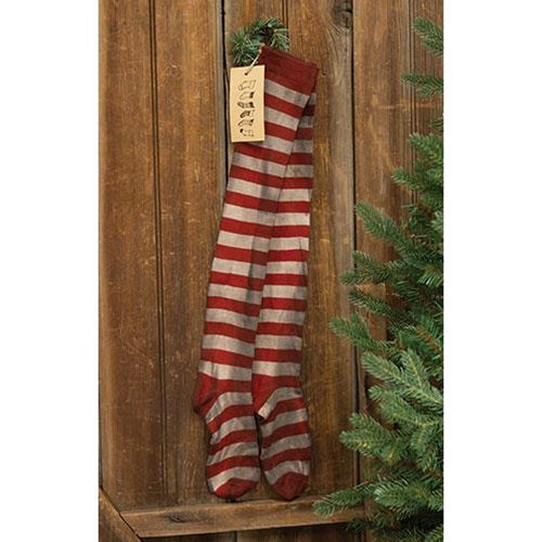 Primitive Red Striped Stocking Ornament