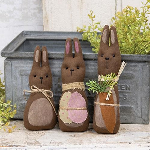 3/Set Primitive Chocolate Bunny Family