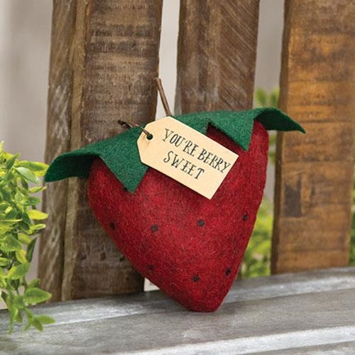 Stuffed Felt "You're Berry Sweet" Strawberry Ornament