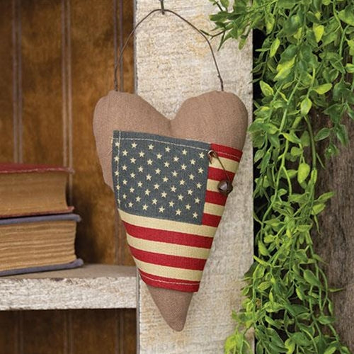 Primitive USA Flag Wrapped Heart Ornament