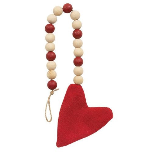 Red Beaded Stuffed Fabric Heart Christmas Ornament