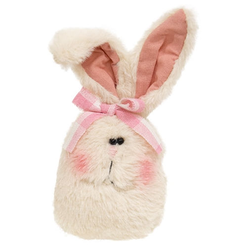 Stuffed Fuzzy Bunny Head Sitter w/Pink & White Checked Bow