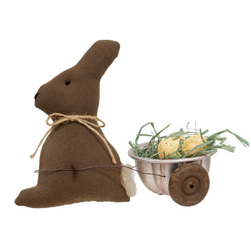Primitive Stuffed Bunny w/Egg Cart
