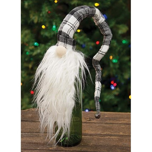 Long Hat Black & White Santa Head Wine Bottle Topper