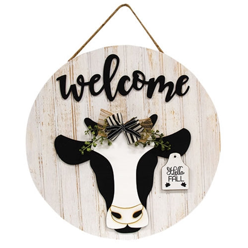 Welcome Black & White Cow Sign w/12 Seasonal Ear Tags