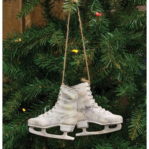White Ice Skates Ornament with Jute