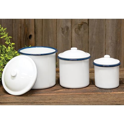 3/Set Blue Rim Enamel Canisters