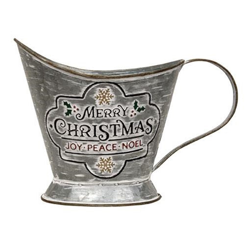 Merry Christmas Metal Coal Bucket 6" x 10"