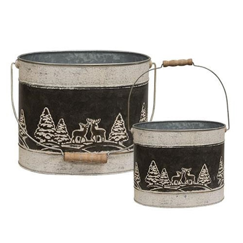 2/Set Embossed Winter Forest Oval Buckets