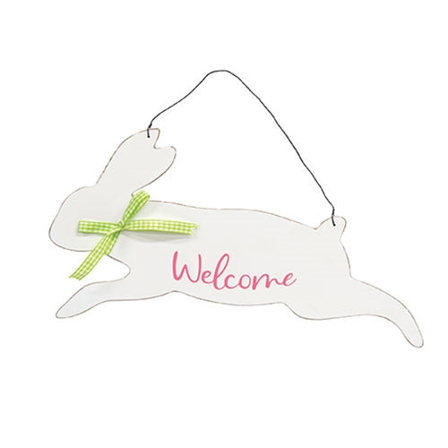"Welcome" Hanging Jumping Bunny Sign