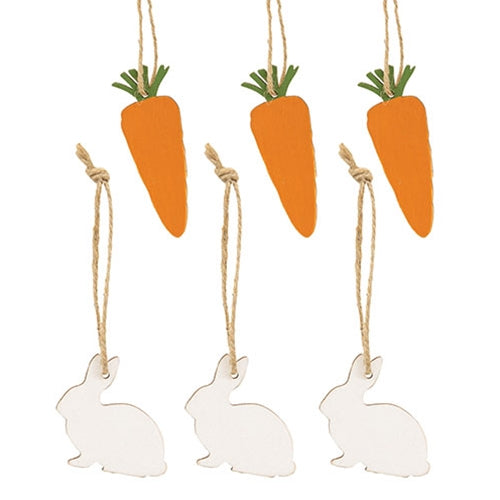 6/Set Wooden Bunny & Carrot Ornaments