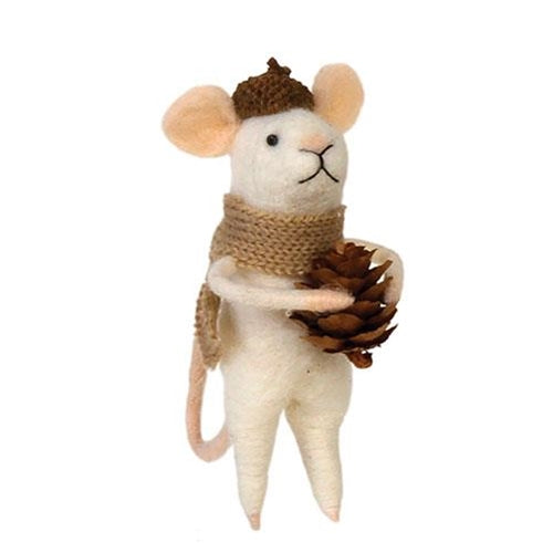 Felted Mouse w/Beige Scarf Ornament