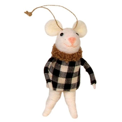 Felted Mouse w/Black & White Jacket Ornament