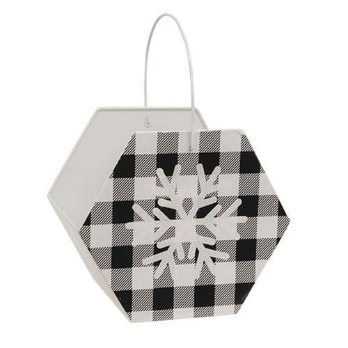 Black & White Buffalo Check Snowflake Hexagon Container