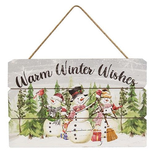 Warm Winter Wishes Snowman Wood Hanging Sign
